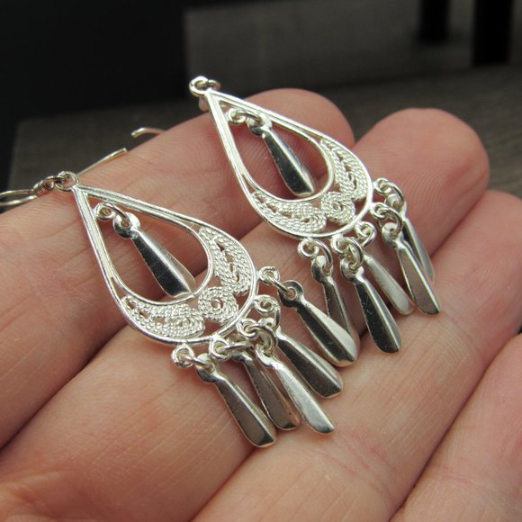 Sterling Silver Stylish Design Tassel Earrings - Picture 2 of 5